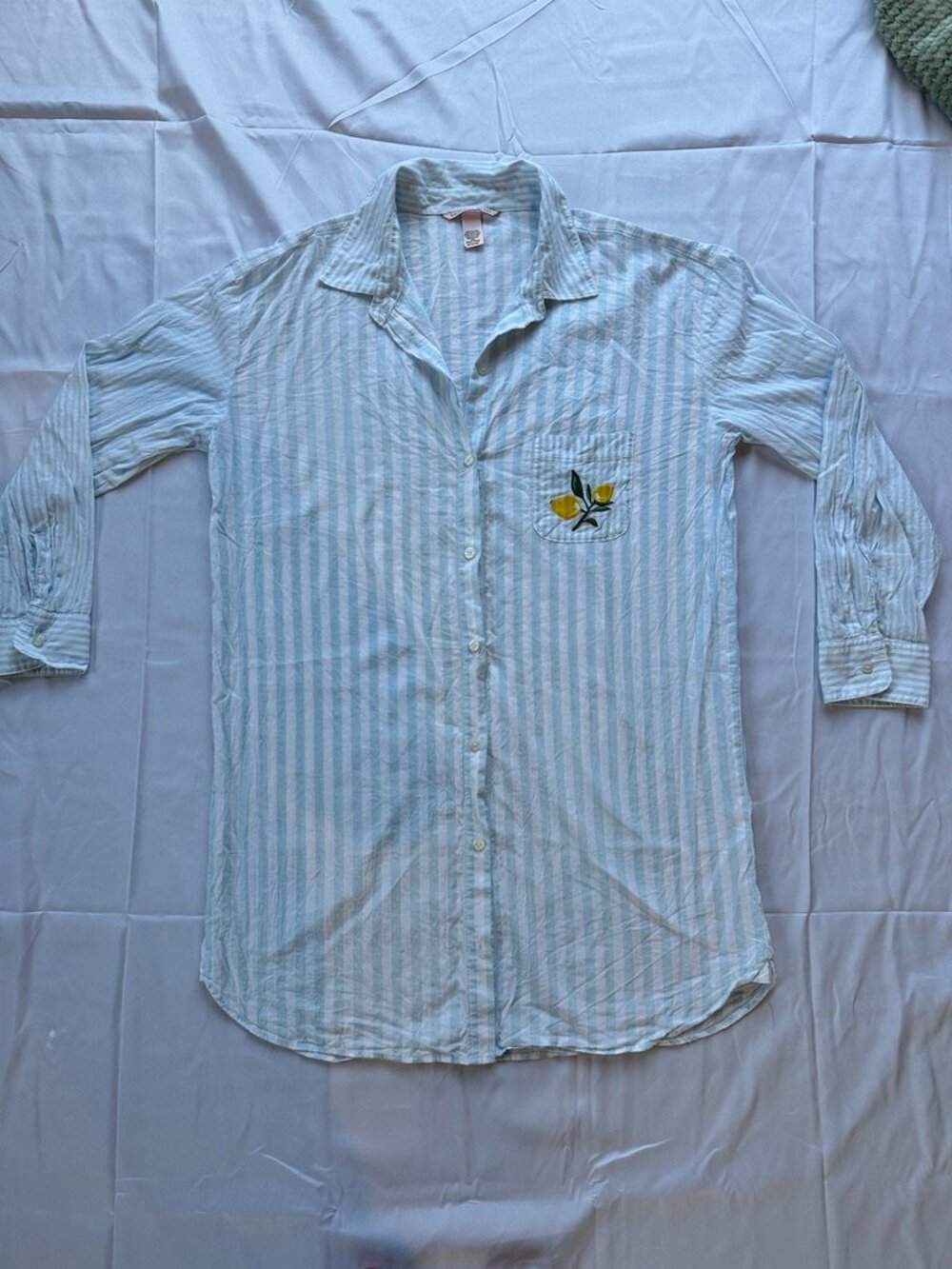 Victoria's Secret Striped Lemon Embroidered Sleep Shirt Dress Italian - M